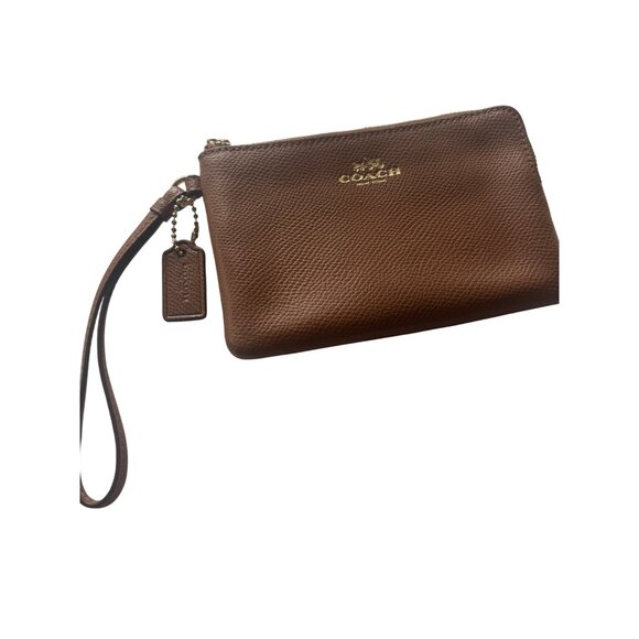 Coach Zip Wristlet Pebbled Leather Saddle - Picture 4 of 12